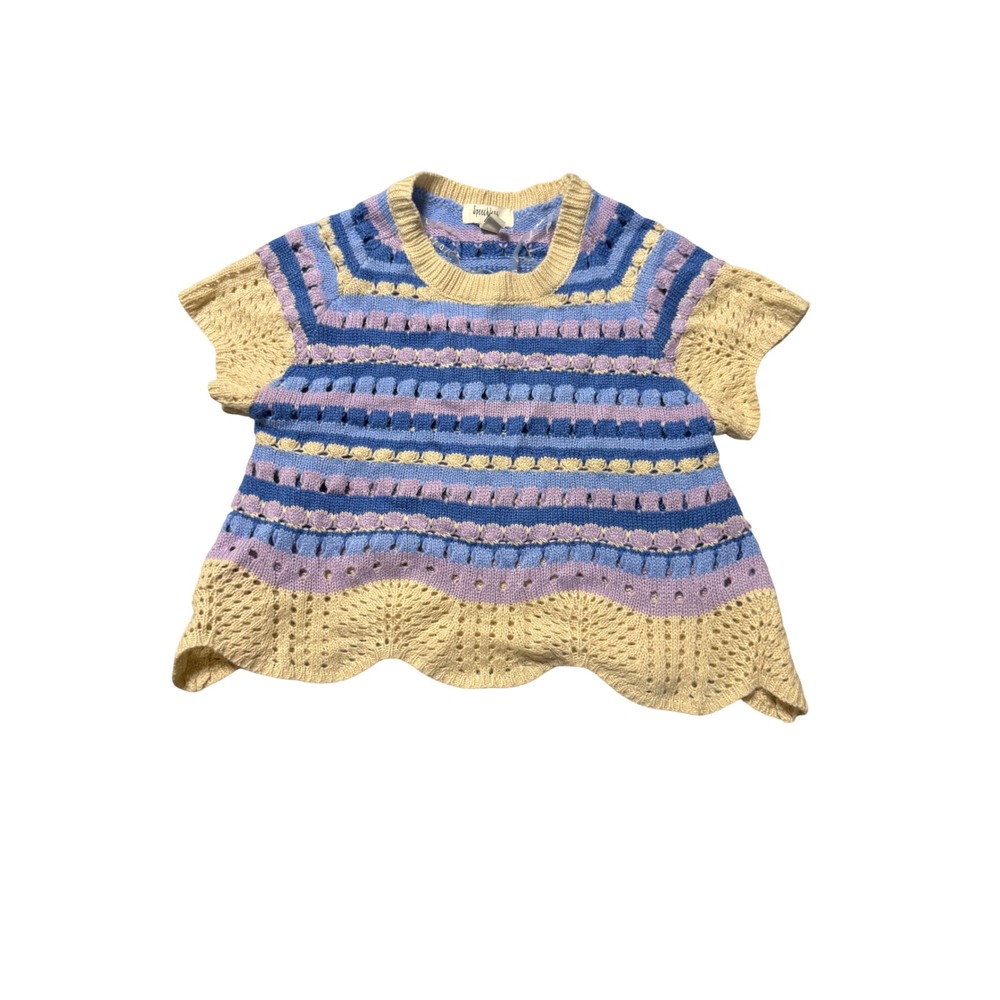 Speechless Kid Girl Size Large Crochet Top Stripes Blue Purple Cream Scallop Hem
